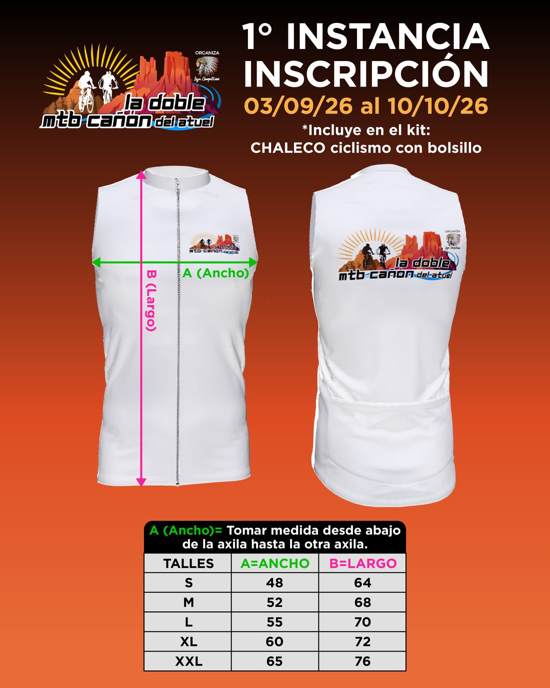 Tabla de talles del chaleco de ciclismo — 1ª instancia