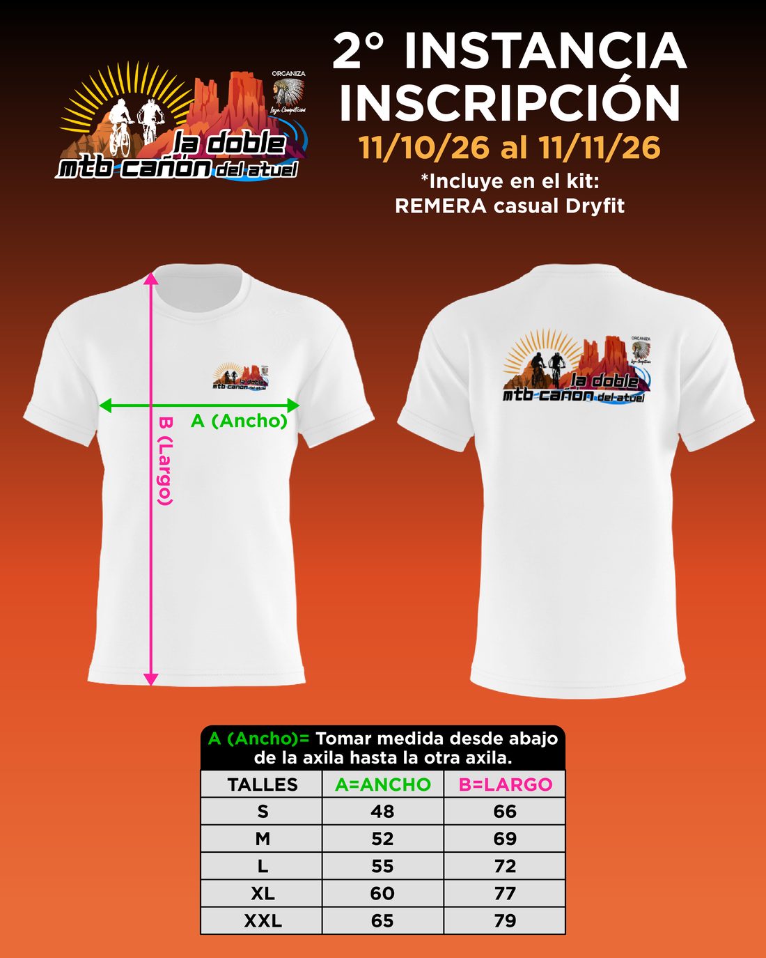 Tabla de talles de la remera Dryfit — 2ª instancia